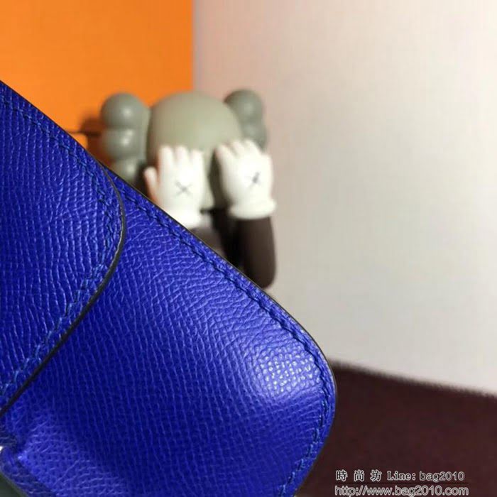 HERMES愛馬仕 空姐包 constance 電光藍 EPSOM 18cm 銀扣 蠟線縫製 單肩斜挎包  Ama1507